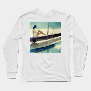 Woman Sunbathing on a Sailboat Long Sleeve T-Shirt